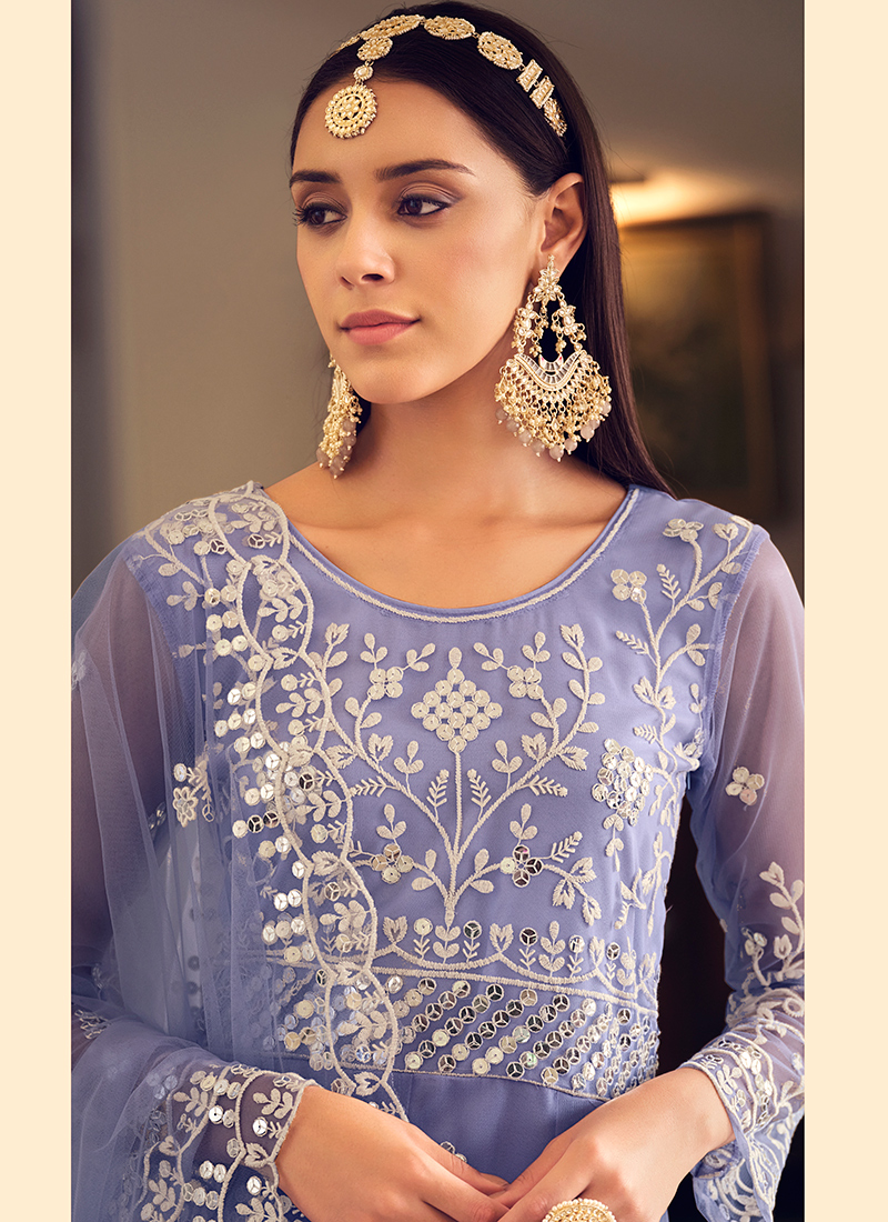 Light Lavender Pant style Salwar Suit Butterfly Net main image 1